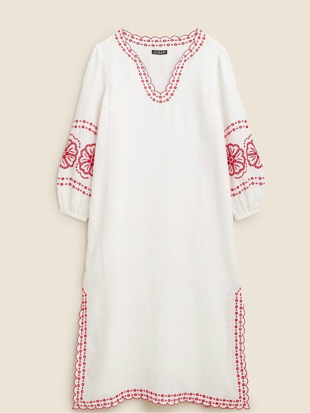 J. Crew Bungalow Embroidered Dress in Linen